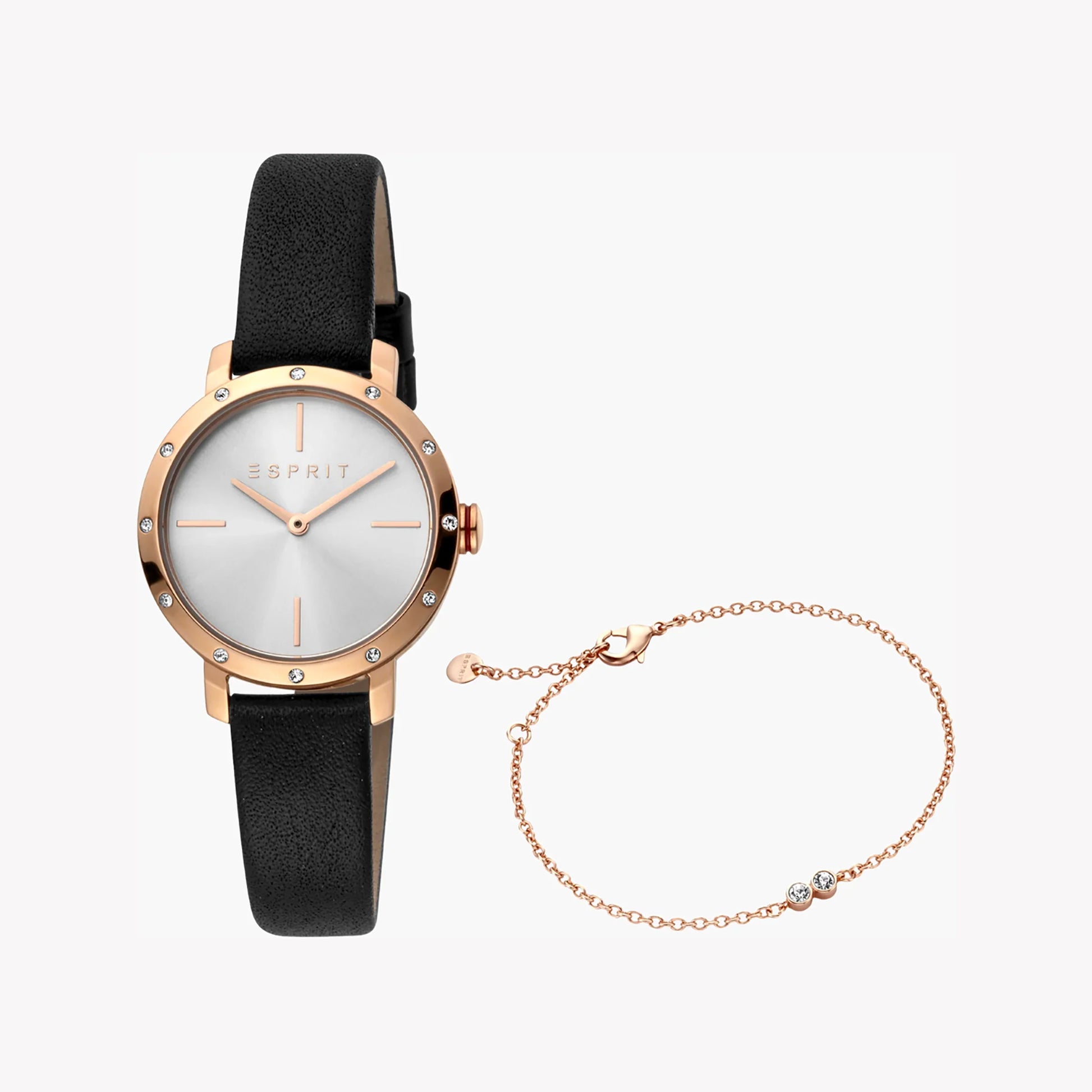 Esprit Women's Black Leather Watch, Silver Dial | ES1L050M0025-0